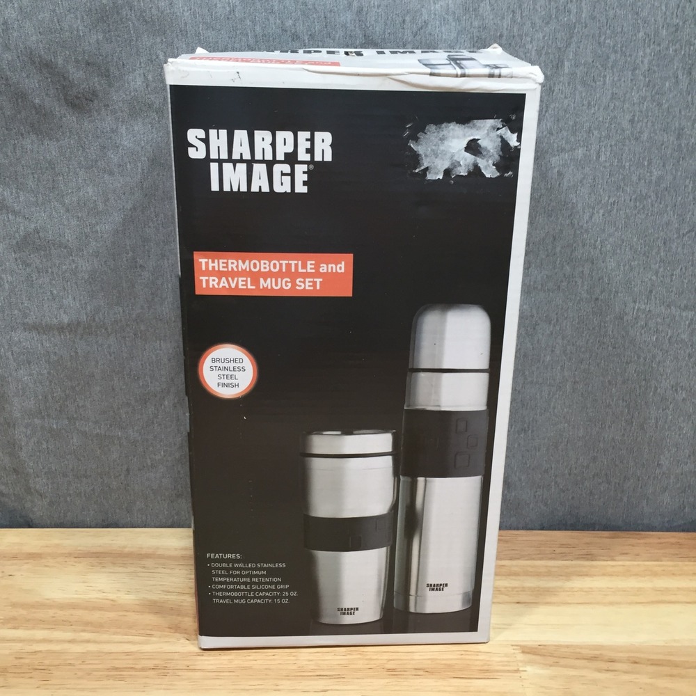 Sharper Image Stainless Steel Thermobottle and Travel Mug Set SI-15SS160 NEW
